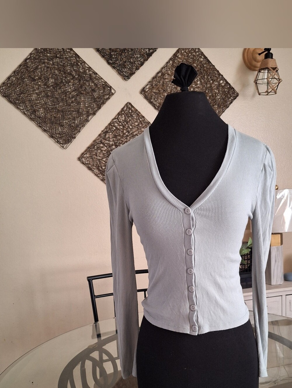 7 For All Mankind Ribbed Long Sleeve Puff Shoulder Top